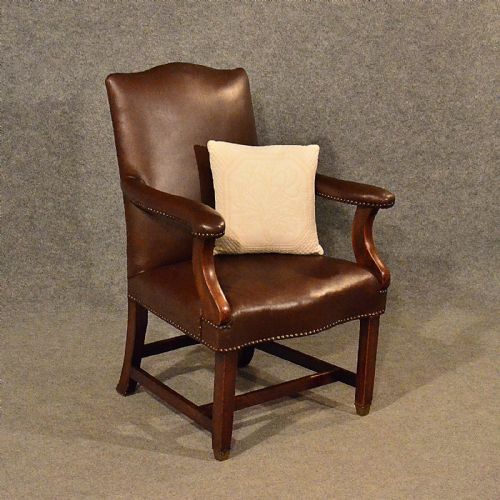 Antique Leather Study Chair Mahogany Frame Gainsborough Armchair Victorian C1900