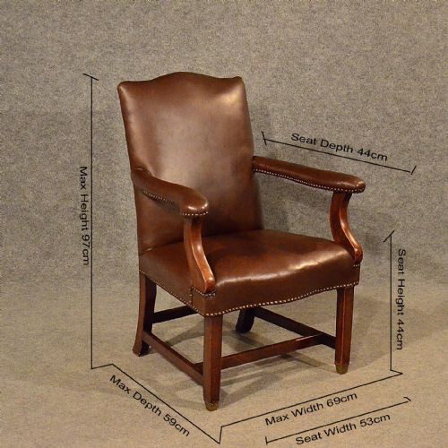 fig 1. Antique Leather Study Chair Mahogany Frame Gainsborough Armchair Victorian c1900