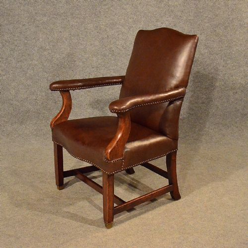fig 2. Antique Leather Study Chair Mahogany Frame Gainsborough Armchair Victorian c1900
