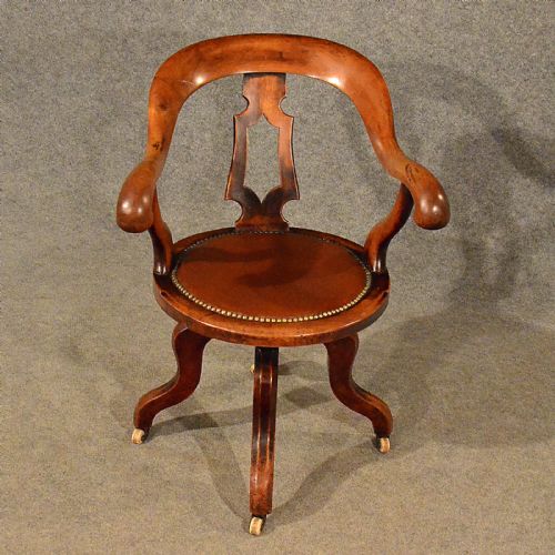 fig 2. Antique Walnut Office Desk Study Swivel Captains Chair Vintage Edwardian c1910