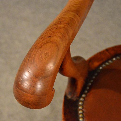 fig 3. Antique Walnut Office Desk Study Swivel Captains Chair Vintage Edwardian c1910