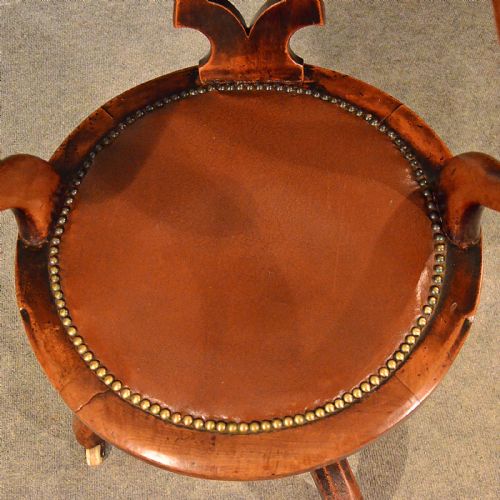 fig 4. Antique Walnut Office Desk Study Swivel Captains Chair Vintage Edwardian c1910