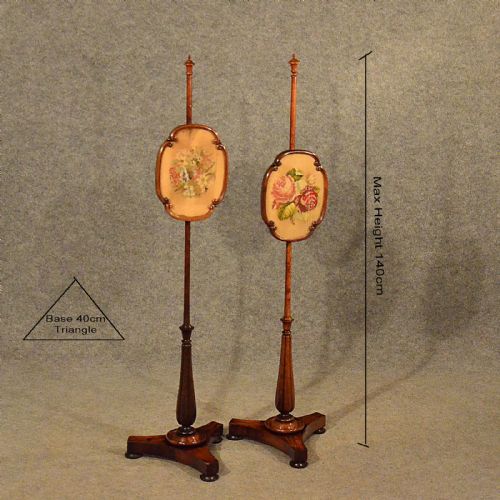fig 1. Antique Pair of Pole Screens in Rosewood English Regency Needlepoint Stand c1820