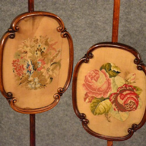 fig 2. Antique Pair of Pole Screens in Rosewood English Regency Needlepoint Stand c1820