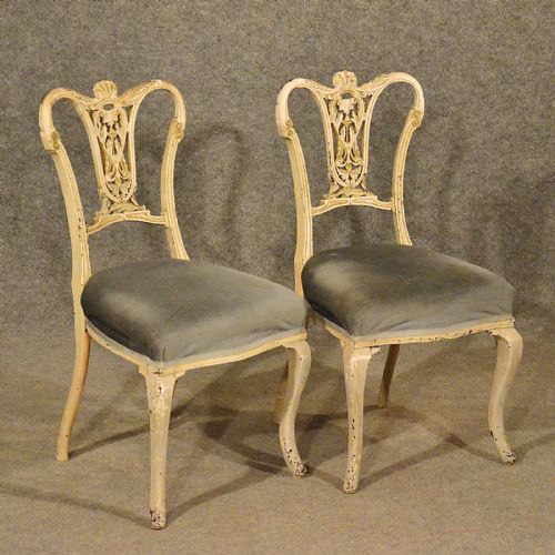 Antique Pair French Chairs Painted Vintage Quality Kitchen Dining Bedroom C1900