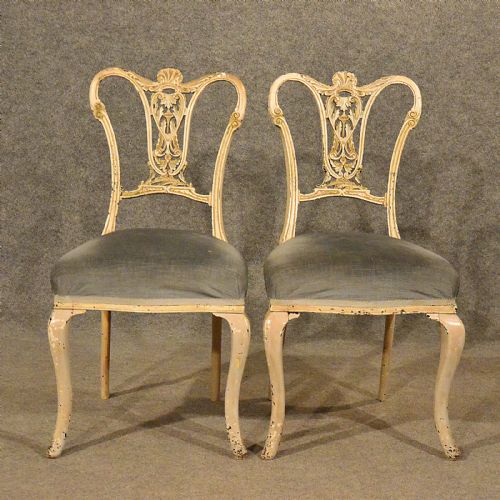 fig 3. Antique Pair French Chairs Painted Vintage Quality Kitchen Dining Bedroom c1900