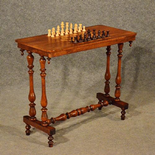 Antique Chess Checkers Game Side Lamp Sofa Table Quality English Victorian C1900
