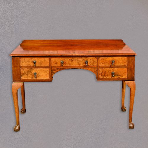 Antique Art Deco Walnut Writing Desk, English Side, Dressing, Hall Table, C1930