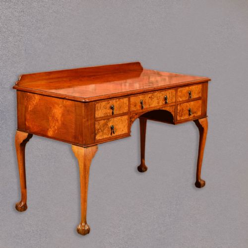 fig 1. Antique Art Deco Walnut Writing Desk, English Side, Dressing, Hall Table, c1930