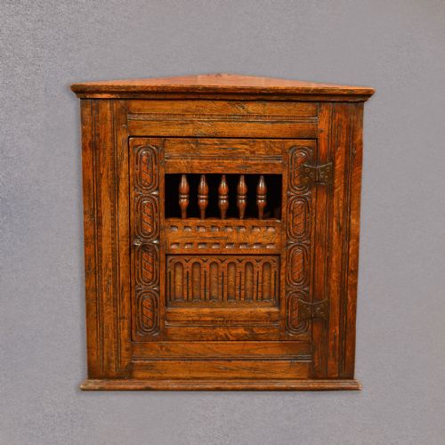 Antique Corner Cabinet, Small Edwardian Cupboard, Jacobean Revival English Oak C1910