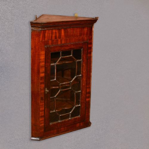 fig 1. Antique Glazed Hanging Corner Cabinet, Georgian Display Cupboard, English c1800