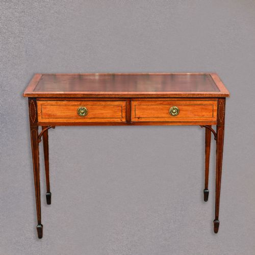 Antique Leather Top Writing Table, English, Hall, Study, Walnut, Inlaid Desk