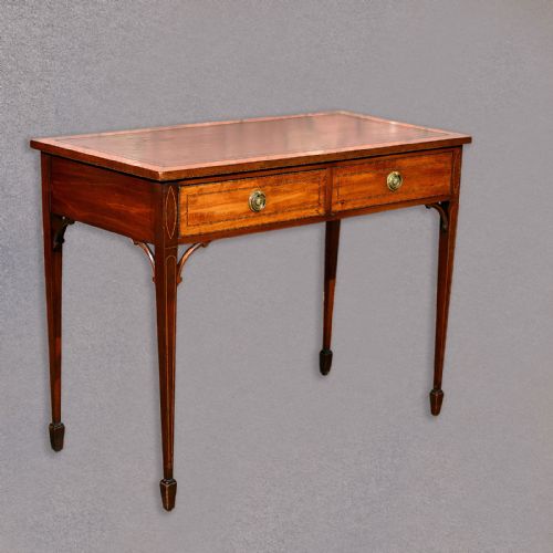 fig 1. Antique Leather Top Writing Table, English, Hall, Study, Walnut, Inlaid Desk