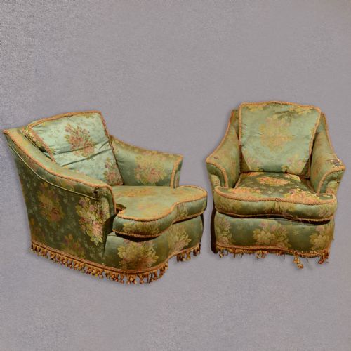 Antique Pair of Armchairs Club Long Deep Seat Lounge Easy Chair English C.1910