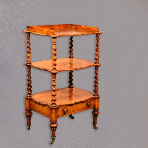 Antique Whatnot, Victorian 3 Tier Tea Trolley, Walnut Shelves, C.1880 What Not