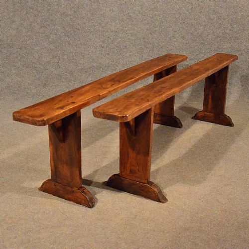 Antique Pair of 5' 8" Bench Benches Pew Kitchen Stool Fruitwood Victorian C1900
