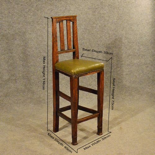 fig 1. Antique Leather Tall Bar Machinist Stool Oak Vintage High Chair Edwardian c1910