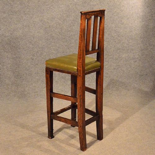 fig 2. Antique Leather Tall Bar Machinist Stool Oak Vintage High Chair Edwardian c1910