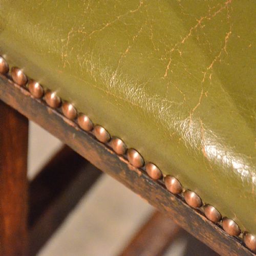 fig 3. Antique Leather Tall Bar Machinist Stool Oak Vintage High Chair Edwardian c1910