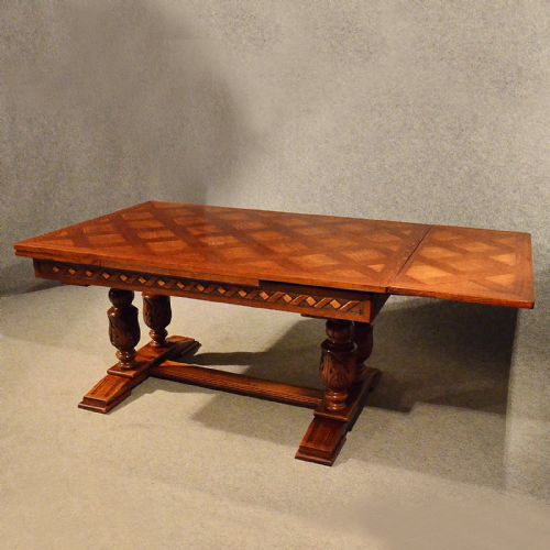 fig 2. Antique Extending Kitchen Dining Table Quality Oak Draw Leaf 4 - 10 Seater c1930