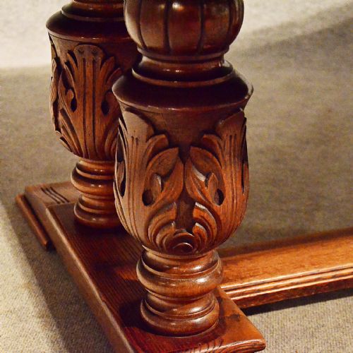 fig 4. Antique Extending Kitchen Dining Table Quality Oak Draw Leaf 4 - 10 Seater c1930
