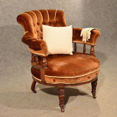 Antique Wide Seat Armchair Mahogany Salon Easy Chair Comfortable Victorian C1900