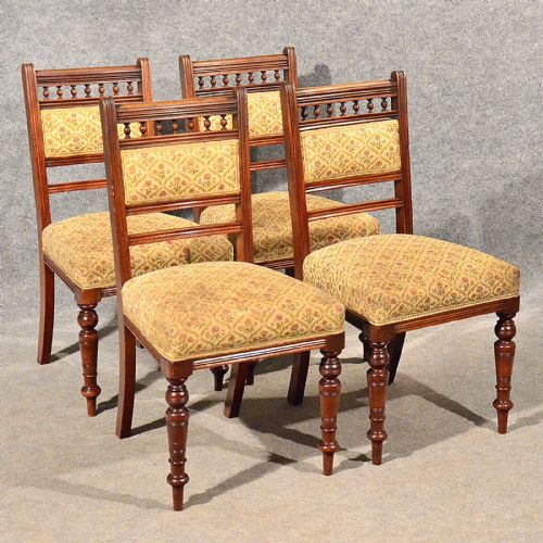 Antique Dining or Kitchen Chairs X 4 Comfy Sprung Seats Edwardian Mahogany C1910