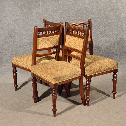 fig 3. Antique Dining or Kitchen Chairs x 4 Comfy Sprung Seats Edwardian Mahogany c1910