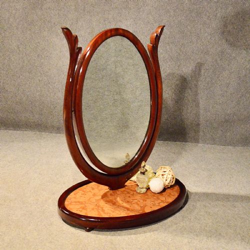 Antique Regency Mahogany Marble Oval Mirror Dressing Swing Vanity English C1840