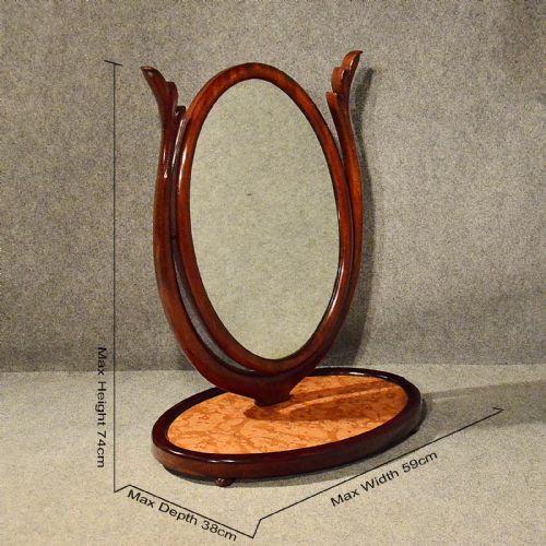 fig 1. Antique Regency Mahogany Marble Oval Mirror Dressing Swing Vanity English c1840