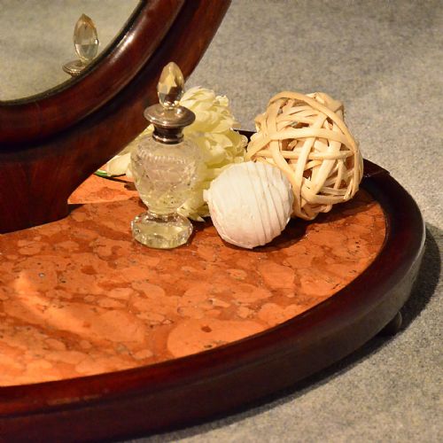 fig 2. Antique Regency Mahogany Marble Oval Mirror Dressing Swing Vanity English c1840