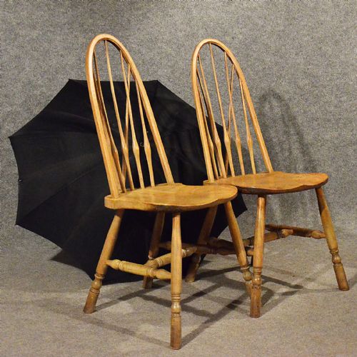 Antique Pair of Elm Windsor Kitchen Dining Chairs Quality Arts & Crafts C1900