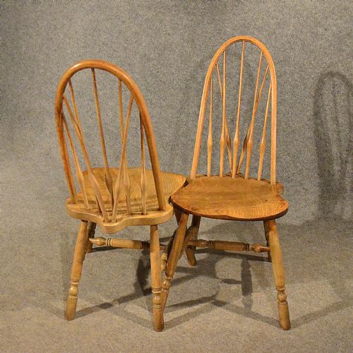 fig 3. Antique Pair of Elm Windsor Kitchen Dining Chairs Quality Arts & Crafts c1900