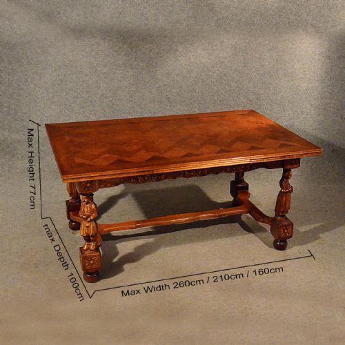 fig 1. Antique Extending Kitchen Dining Table Quality Oak Draw Leaf 4 - 10 Seater c1930