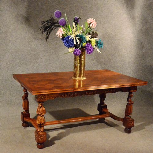 Antique Extending Kitchen Dining Table Quality Oak Draw Leaf 4 - 10 Seater C1930