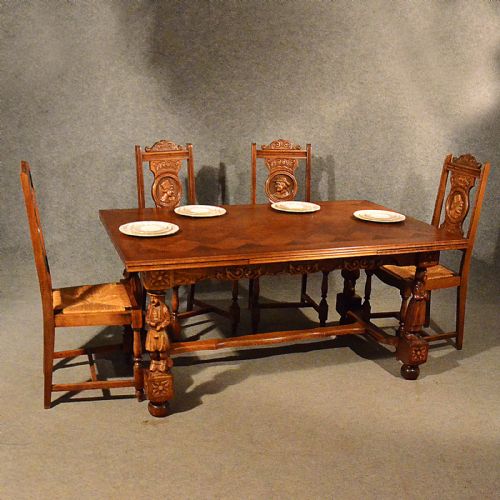 fig 2. Antique Extending Kitchen Dining Table Quality Oak Draw Leaf 4 - 10 Seater c1930