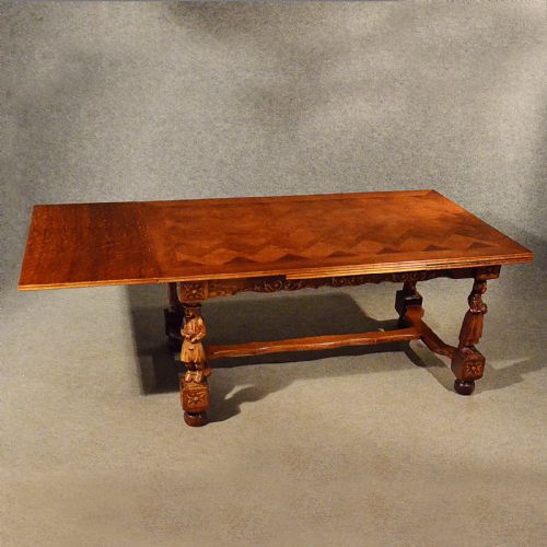 fig 3. Antique Extending Kitchen Dining Table Quality Oak Draw Leaf 4 - 10 Seater c1930