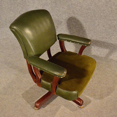 fig 2. Antique Leather Office Desk Study Swivel Captains Chair Vintage Armchair c1930