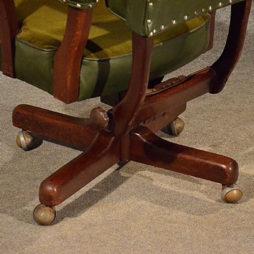 fig 3. Antique Leather Office Desk Study Swivel Captains Chair Vintage Armchair c1930