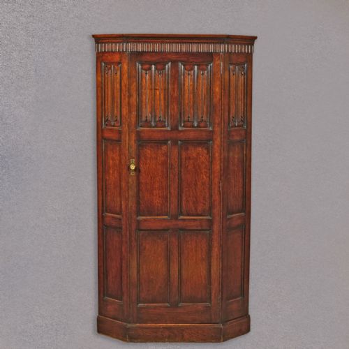 Antique Corner Wardrobe, Waring & Gillow Cupboard, English Oak Cabinet C.1910