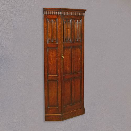 fig 1. Antique Corner Wardrobe, Waring & Gillow Cupboard, English Oak Cabinet c.1910