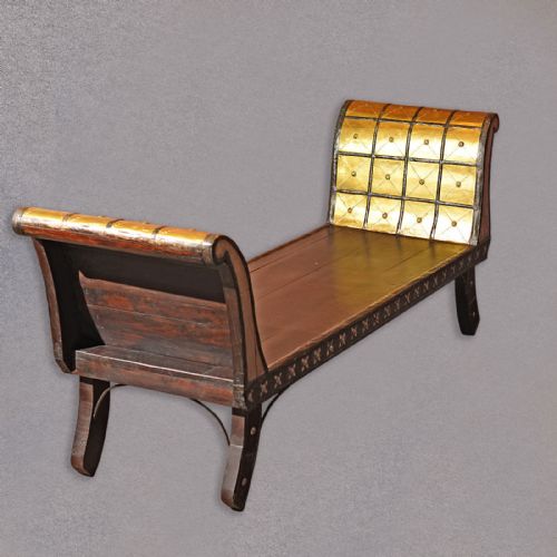 Antique Day Bed, North African Hardwood Seat, Gilded Old Bench, Chaise Longue