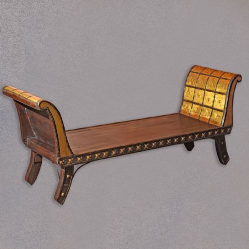 fig 1. Antique Day Bed, North African Hardwood Seat, Gilded Old Bench, Chaise Longue