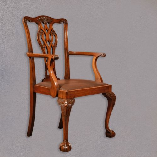 Antique Elbow Chair, Victorian Armchair Carver Chippendale Revival English C1890