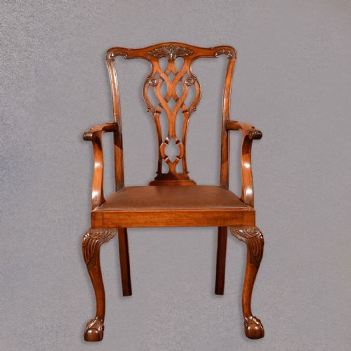 fig 1. Antique Elbow Chair, Victorian Armchair Carver Chippendale Revival English c1890