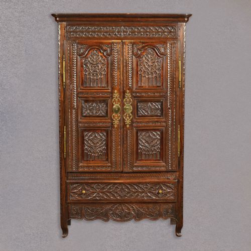 fig 1. Antique French Armoire, Carved Oak Wardrobe, Large Shelved Cupboard, c.1800