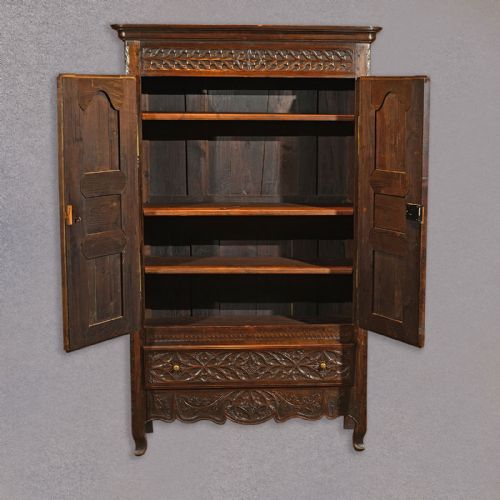 fig 2. Antique French Armoire, Carved Oak Wardrobe, Large Shelved Cupboard, c.1800