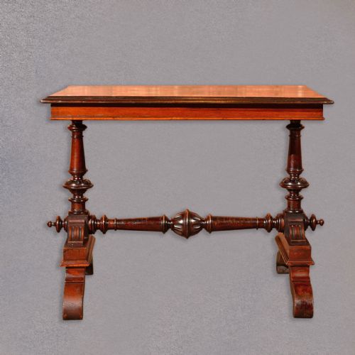 fig 1. Antique Library Table, Victorian Mahogany Hall, Side, Lamp, English c.1860