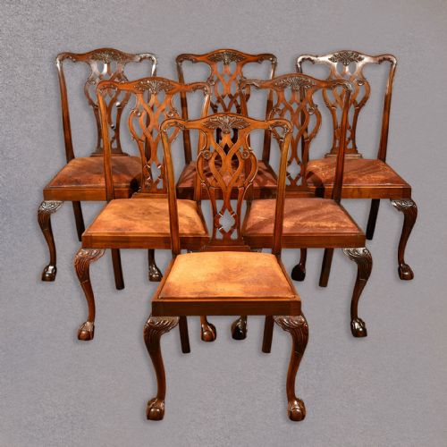 Antique Set of 6 Dining Chairs, Victorian Chippendale Revival English C1890
