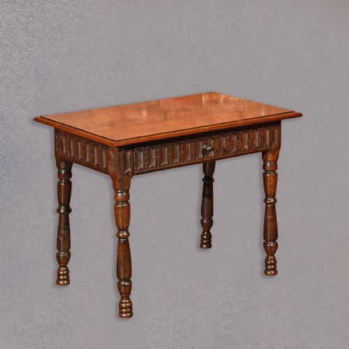 Antique Side Table, Library Writing Desk, Hall Console, English Oak, Lamp C.1850